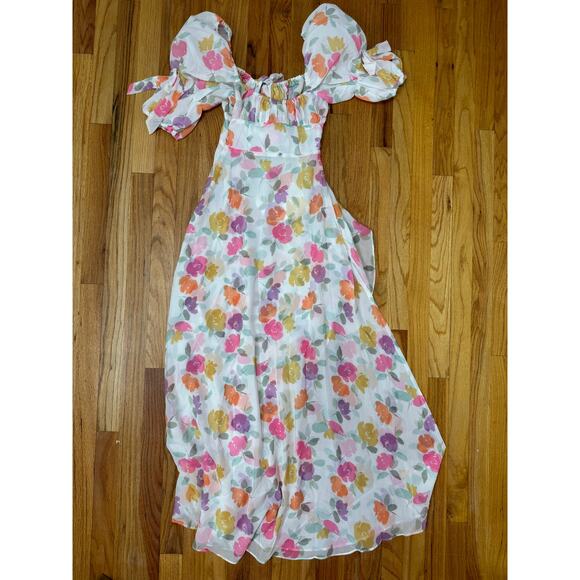 For Love & Lemons Petal‎ Midi Dress Floral Size XXS Short Sleeve Asymmetrical - Picture 3 of 9